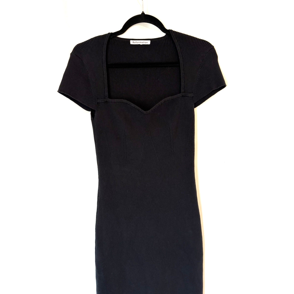 Reformation Dress Medium Black Ribbed Stretch Maxi Long Bodycon